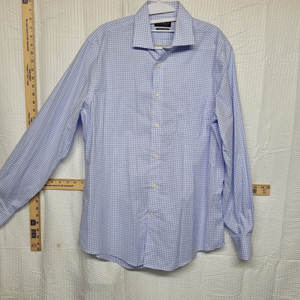 Lauren Ralph Lauren Mens‎ Blue Gingham Stretch Fabric Regular Fit Dress Shirt